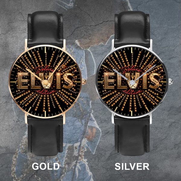 Elvis Presley Black Stitched Leather Watch - TANTN 5941