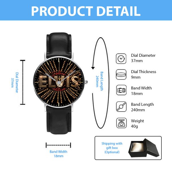 Elvis Presley Black Stitched Leather Watch - TANTN 5941