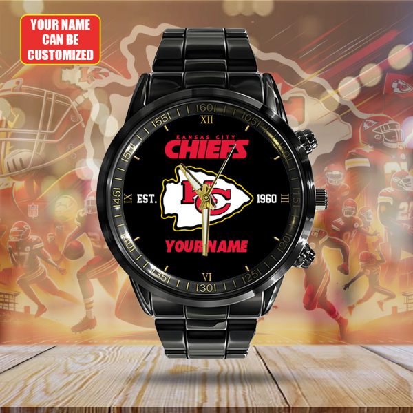 Personalized Kansas City Chiefs Black Stainless Steel Watch - HUANNM 4880