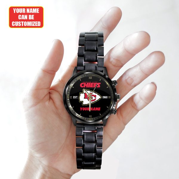 Personalized Kansas City Chiefs Black Stainless Steel Watch - HUANNM 4880