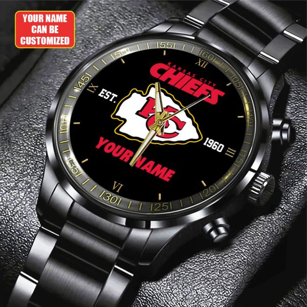 Personalized Kansas City Chiefs Black Stainless Steel Watch - HUANNM 4880