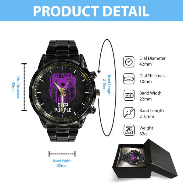 Deep Purple Black Stainless Steel Watch - HUANNM 4893