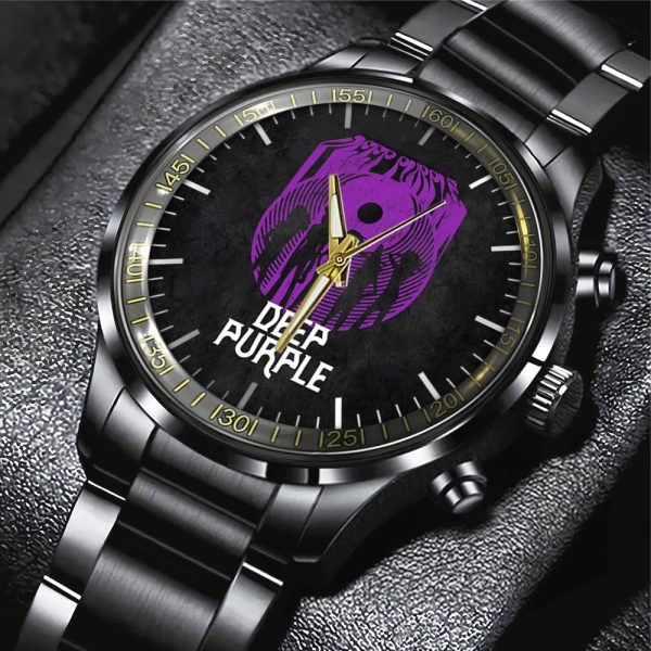 Deep Purple Black Stainless Steel Watch - HUANNM 4893