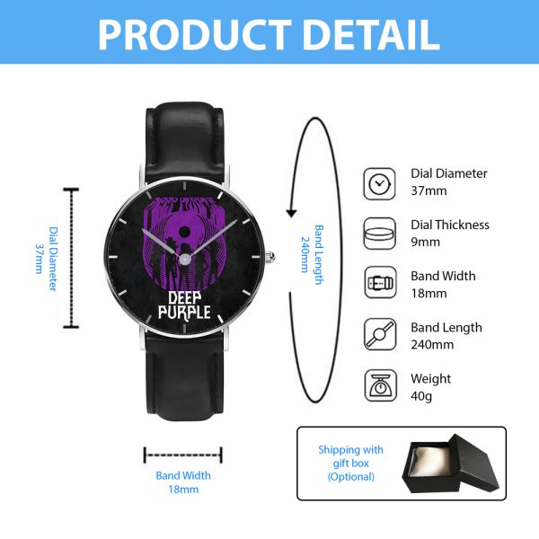 Deep Purple Black Stitched Leather Watch - HUANNM 4893.2