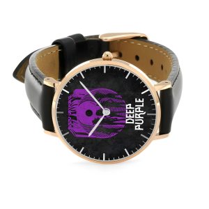 Deep Purple Black Stitched Leather Watch - HUANNM 4893.2