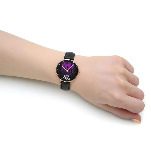 Deep Purple Black Stitched Leather Watch - HUANNM 4893.2