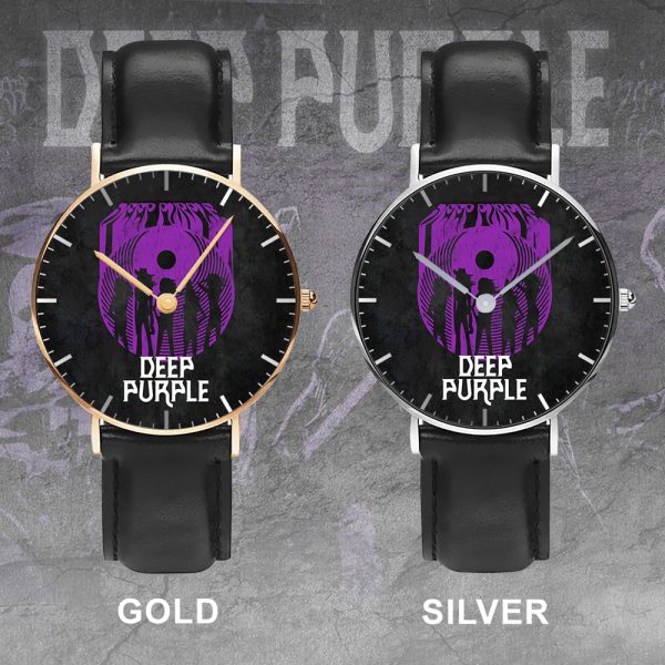 Deep Purple Black Stitched Leather Watch - HUANNM 4893.2