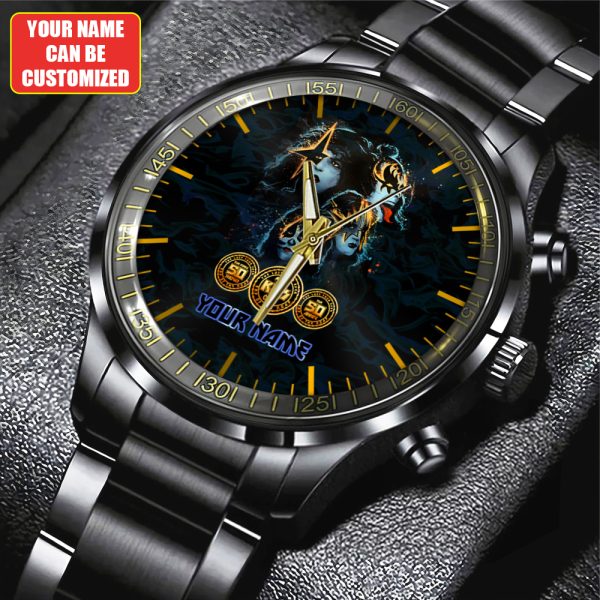 Personalized Kiss Band Black Stainless Steel Watch - HUANNM 4875