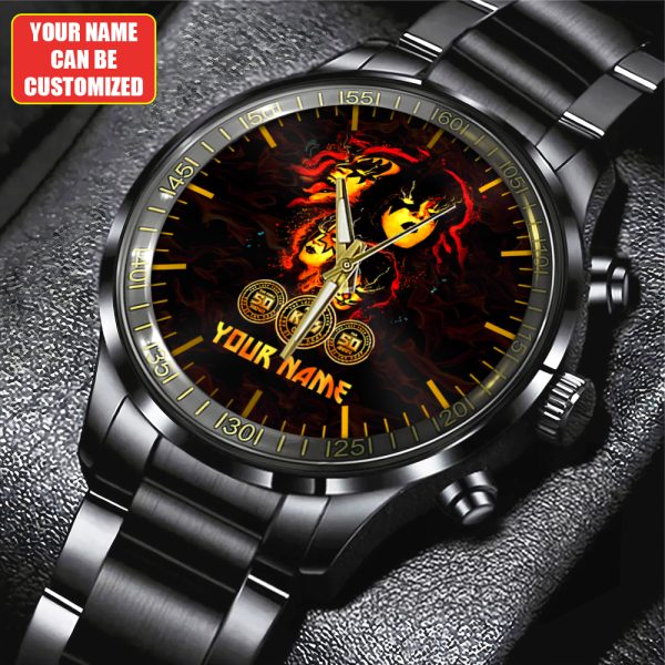 Personalized Kiss Band Black Stainless Steel Watch - HUANNM 4876