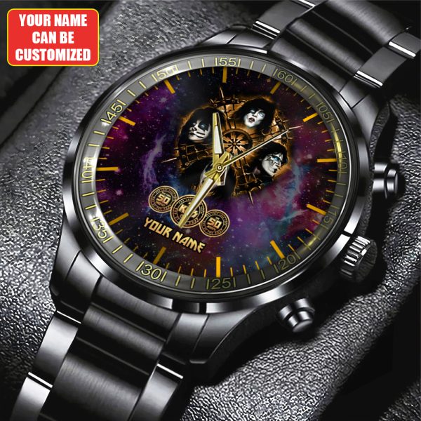 Personalized Kiss Band Black Stainless Steel Watch - HUANNM 4877