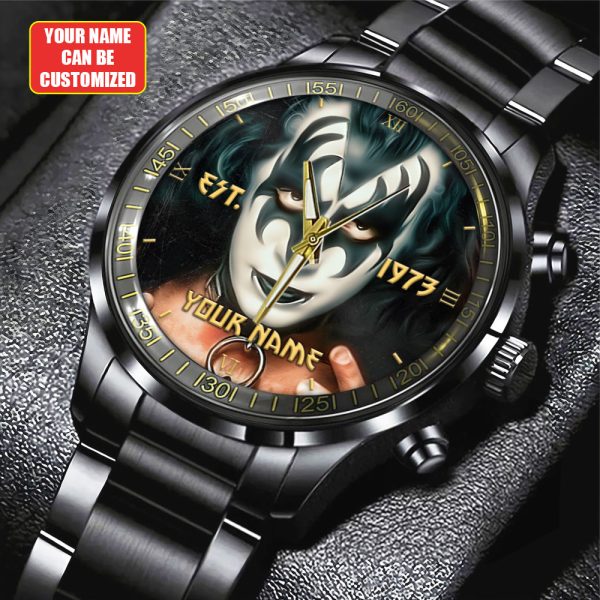 Personalized Kiss Band Black Stainless Steel Watch - HUANNM 4878