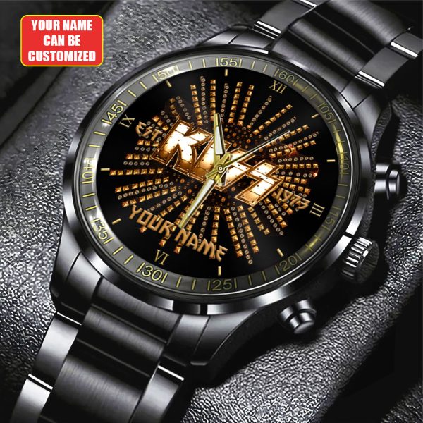 Personalized Kiss Band Black Stainless Steel Watch - HUANNM 4879