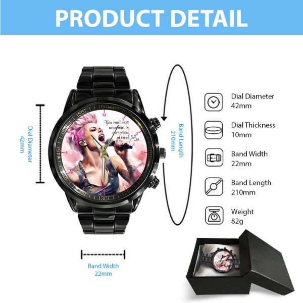 P!nk Black Stainless Steel Watch - HOATT 4623