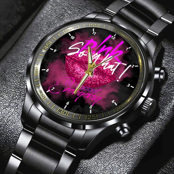 P!nk Black Stainless Steel Watch - HOATT 4637