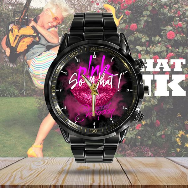 P!nk Black Stainless Steel Watch - HOATT 4637