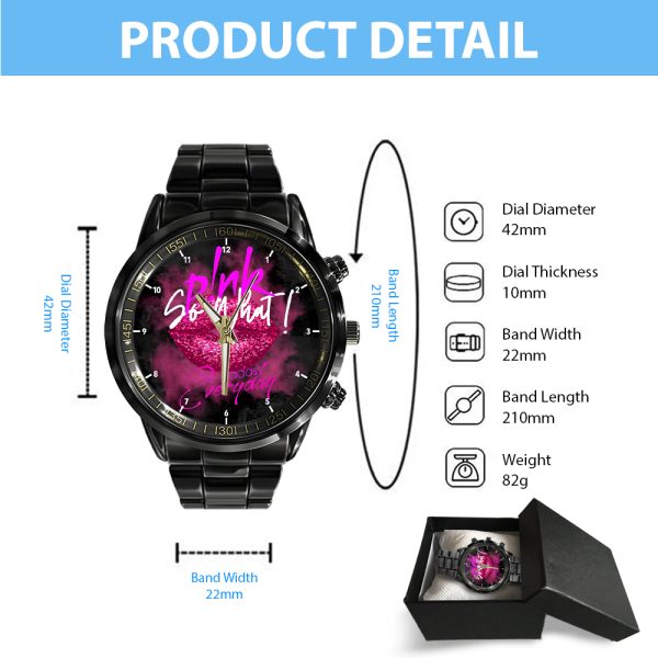 P!nk Black Stainless Steel Watch - HOATT 4637