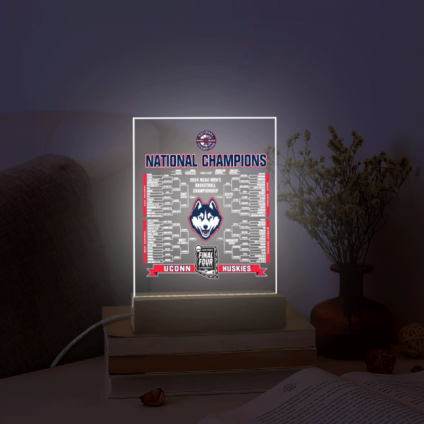 UConn Huskies Men's Basketball Led Light with Wooden Base (7 Colors) - TANTN 5801