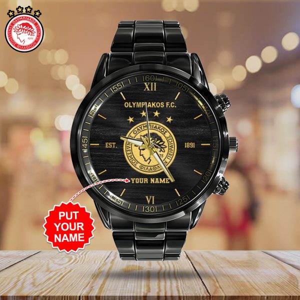 Personalized Olympiakos F.C. Black Stainless Steel Watch - HUANNM 5231