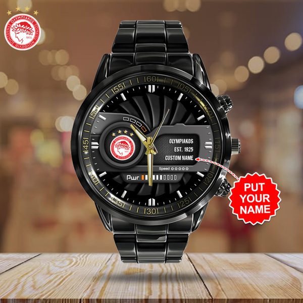 Personalized Olympiakos F.C. Black Stainless Steel Watch - HUANNM 5232