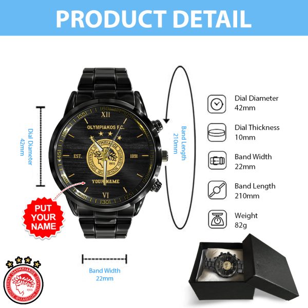 Personalized Olympiakos F.C. Black Stainless Steel Watch - HUANNM 5231