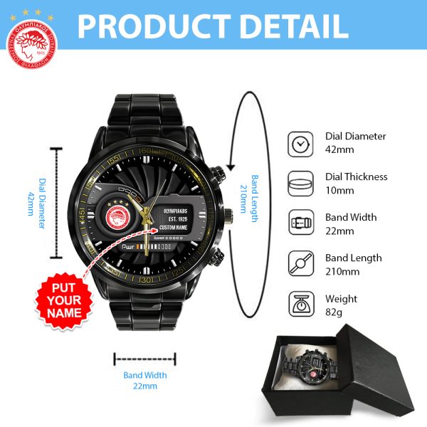 Personalized Olympiakos F.C. Black Stainless Steel Watch - HUANNM 5232