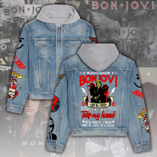 Bon Jovi Women's Denim Hood Jacket - ANHNV 4412