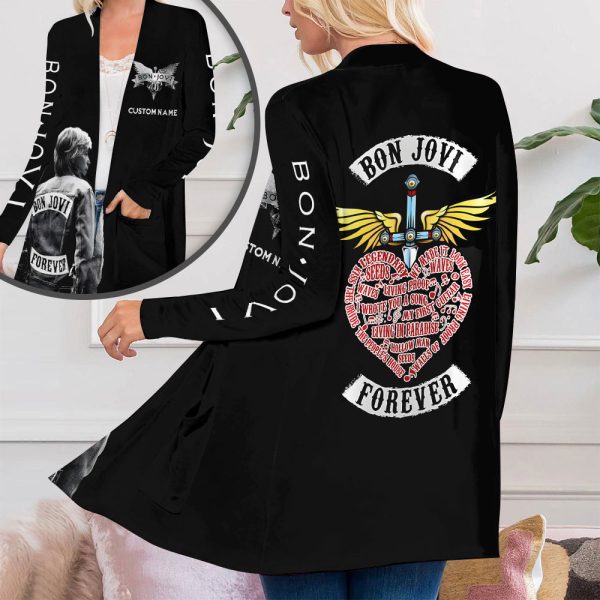 Personalized Bon Jovi Women’s Patch Pocket Cardigan – TANTN 6255