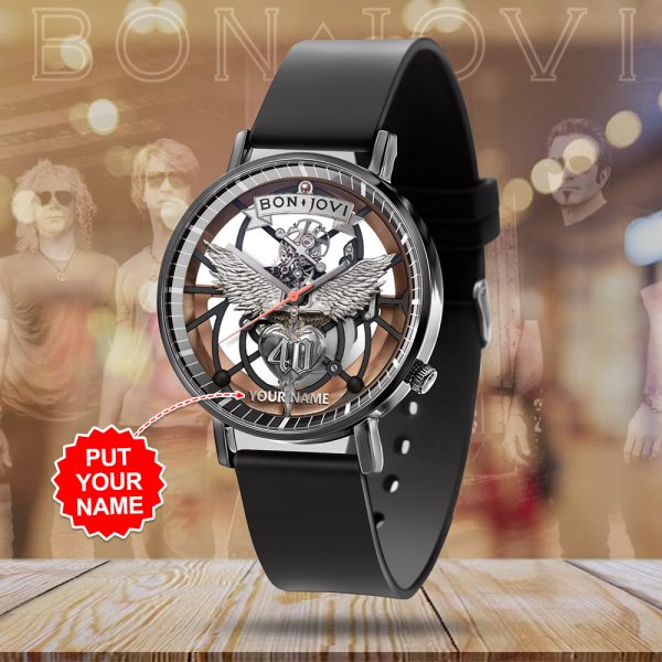 Personalized Bon Jovi Black Leather Watch - GNE 416