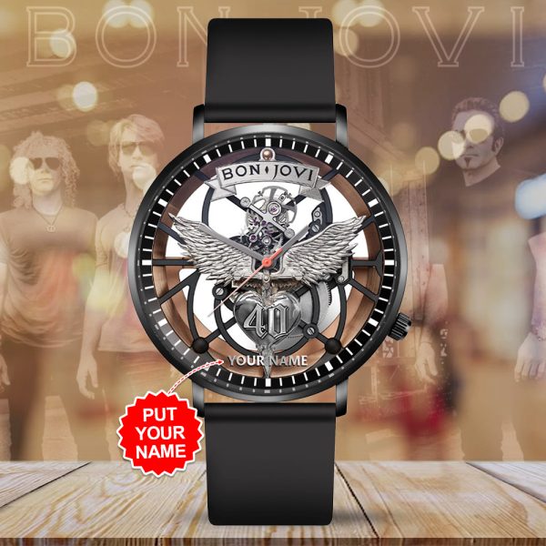 Personalized Bon Jovi Black Leather Watch - GNE 416