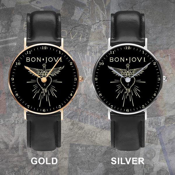 Bon Jovi Black Stitched Leather Watch - GNE 474