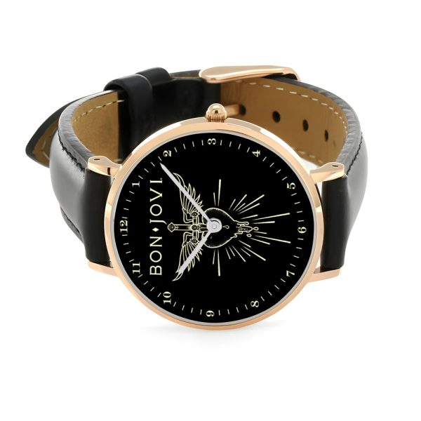 Bon Jovi Black Stitched Leather Watch - GNE 474