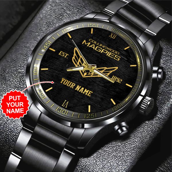 Personalized Collingwood FC Black Stainless Steel Watch - TANTN 6688