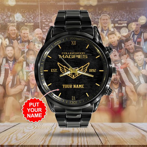 Personalized Collingwood FC Black Stainless Steel Watch - TANTN 6688