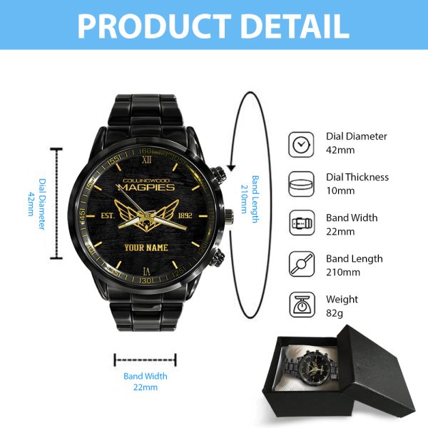 Personalized Collingwood FC Black Stainless Steel Watch - TANTN 6688