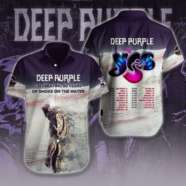 Deep Purple Short Sleeve Dress Shirt - HUANNM 5073