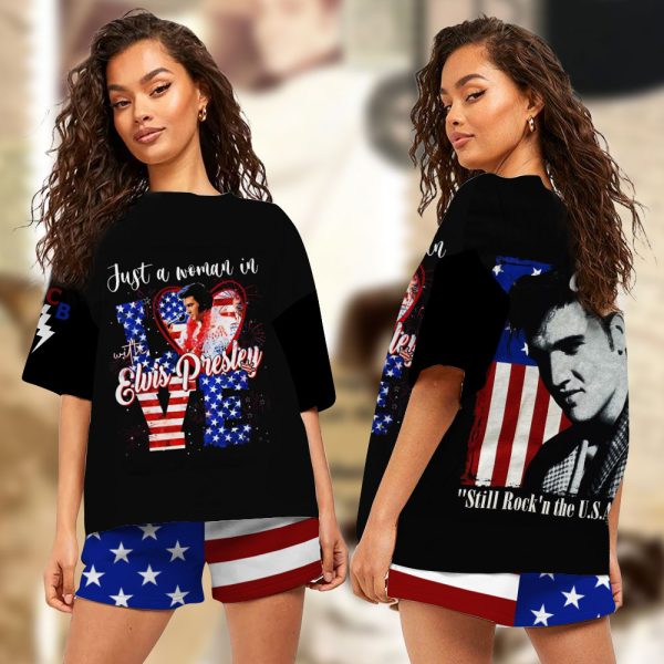 Elvis Presley Women O-Neck T-Shirt and Casual Shorts Set - VANDH 2870