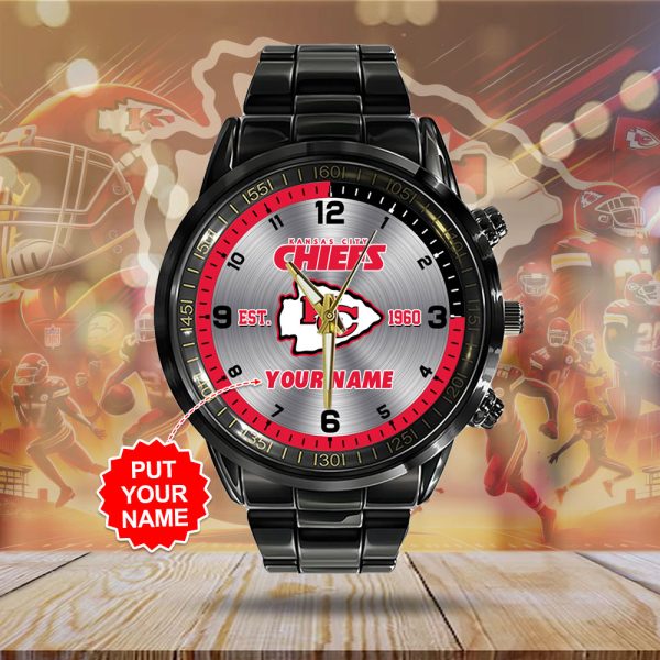 Personalized Kansas City Chiefs Black Stainless Steel Watch - HUANNM 4881