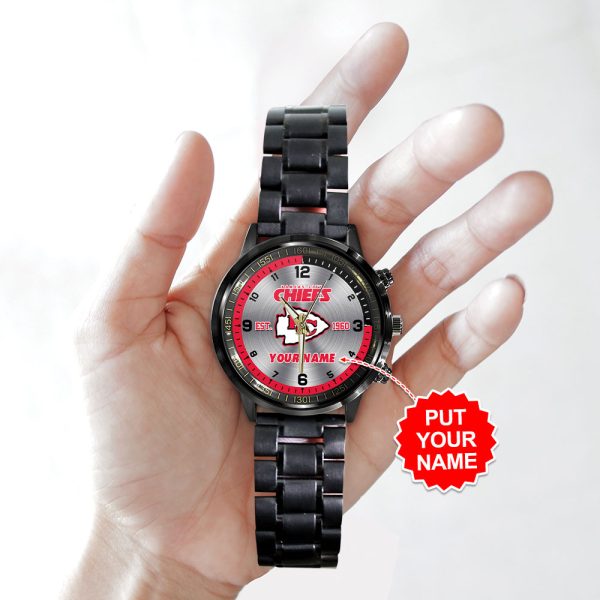 Personalized Kansas City Chiefs Black Stainless Steel Watch - HUANNM 4881