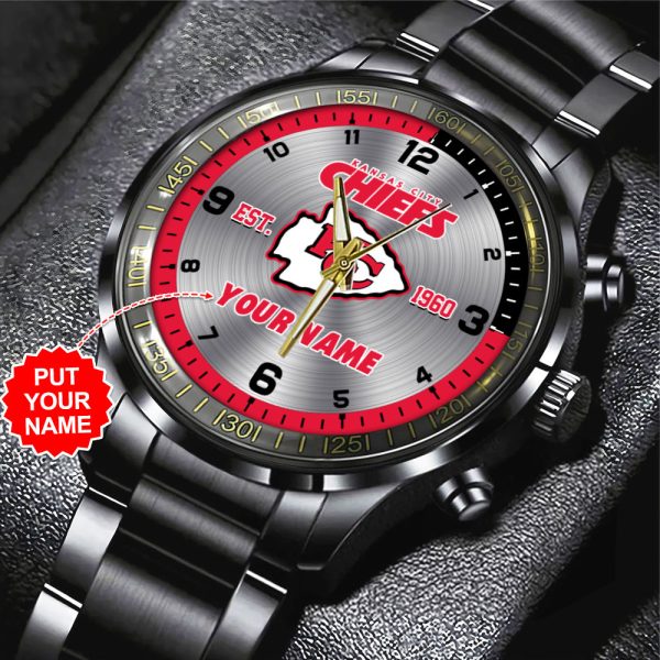 Personalized Kansas City Chiefs Black Stainless Steel Watch - HUANNM 4881