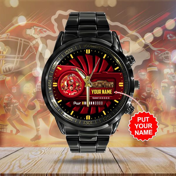 Personalized Kansas City Chiefs Black Stainless Steel Watch - HUANNM 4882