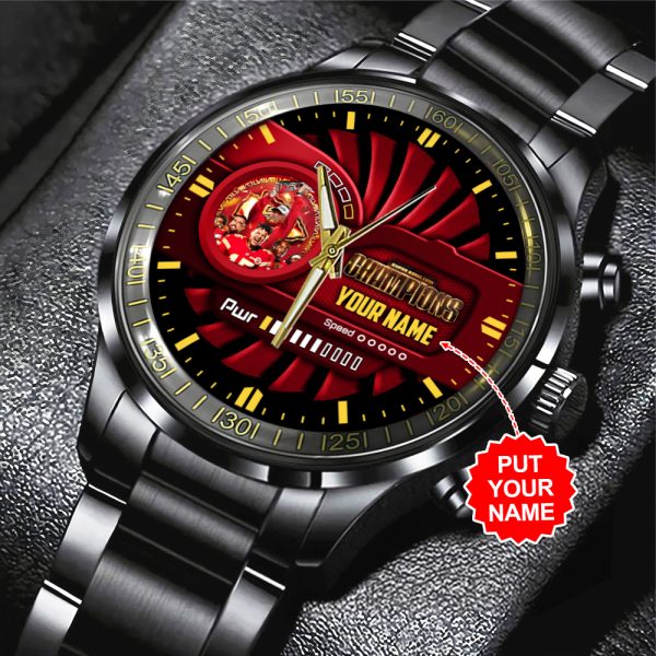 Personalized Kansas City Chiefs Black Stainless Steel Watch - HUANNM 4882