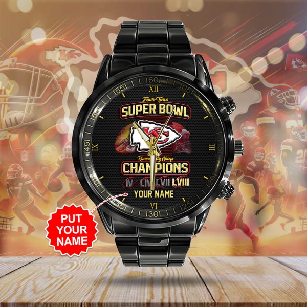 Personalized Kansas City Chiefs Black Stainless Steel Watch - HUANNM 4883