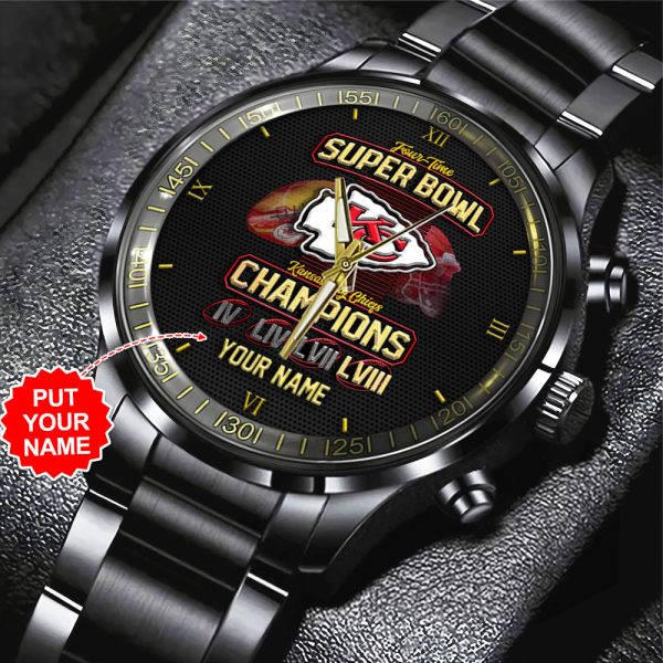 Personalized Kansas City Chiefs Black Stainless Steel Watch - HUANNM 4883