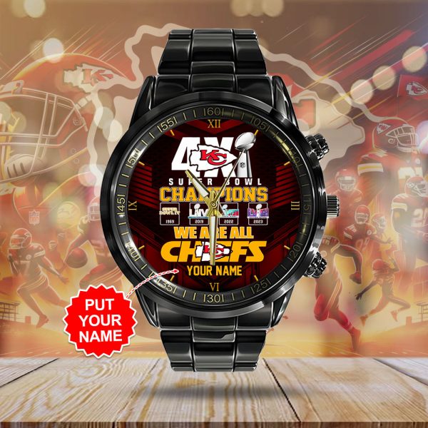 Personalized Kansas City Chiefs Black Stainless Steel Watch - HUANNM 4884