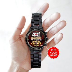 Personalized Kansas City Chiefs Black Stainless Steel Watch - HUANNM 4884