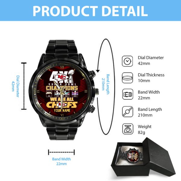 Personalized Kansas City Chiefs Black Stainless Steel Watch - HUANNM 4884