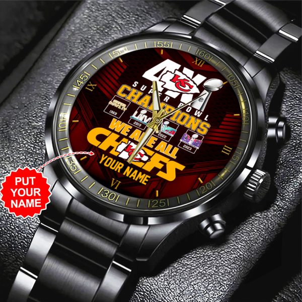 Personalized Kansas City Chiefs Black Stainless Steel Watch - HUANNM 4884