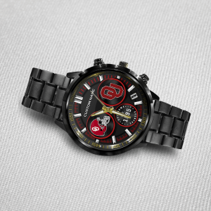 Personalized Oklahoma Sooners Football Black Stainless Steel Watch - HUANNM 5092