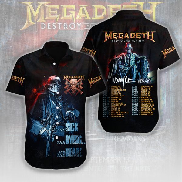 Megadeth Band Short Sleeve Dress Shirt - HUANNM 5174