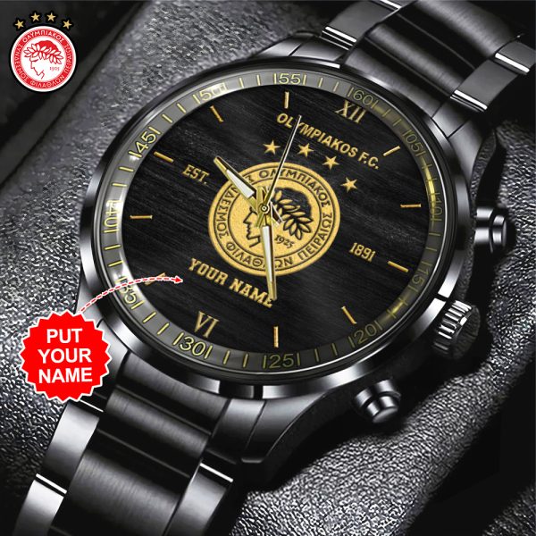 Personalized Olympiakos F.C. Black Stainless Steel Watch - HUANNM 5231